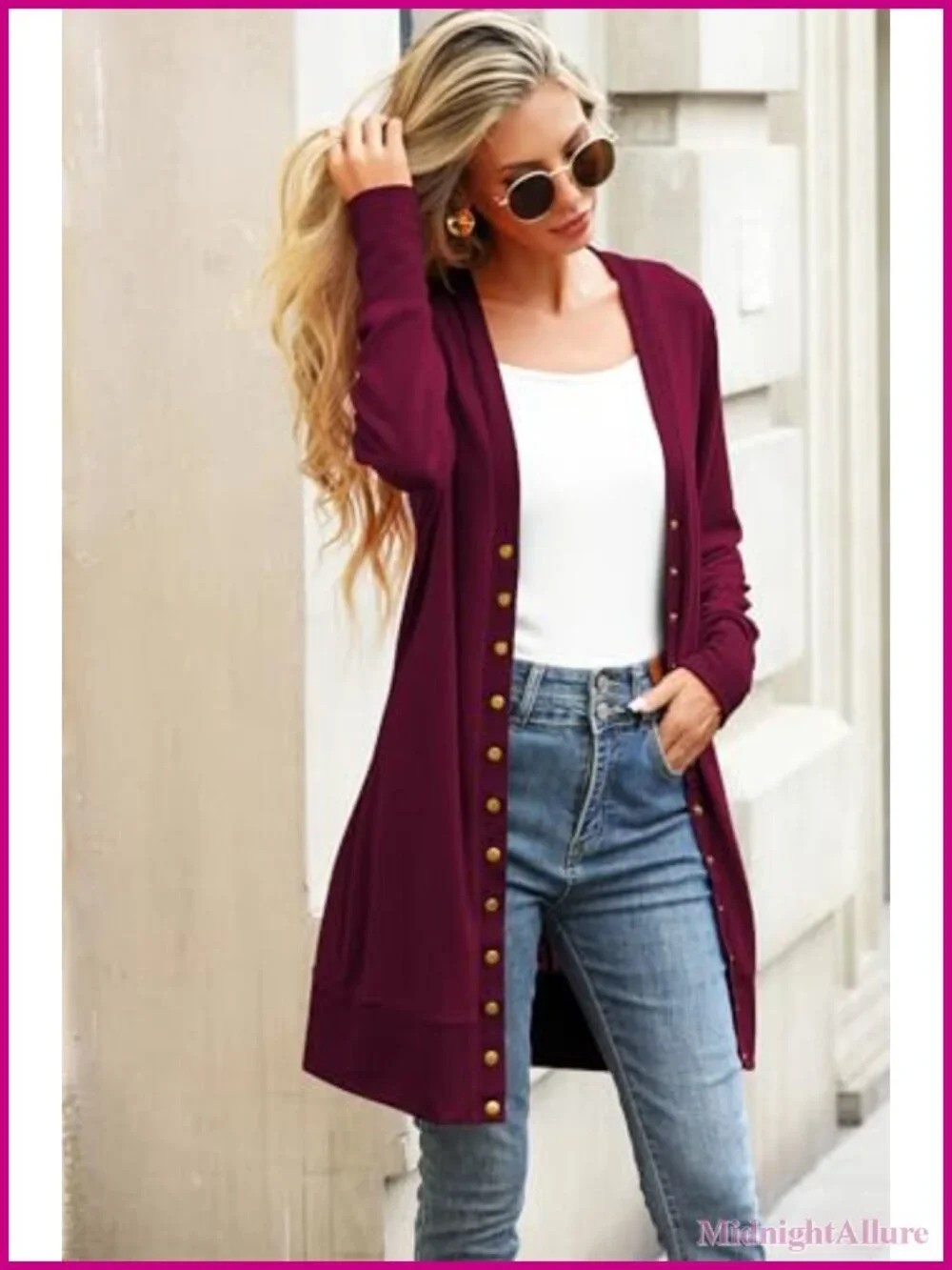 Lightweight Knit Cardigan Women Open Front V-Neck Button Long Sleeve